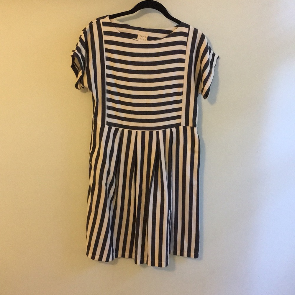 Clad and Cloth Bib dress, blue and white